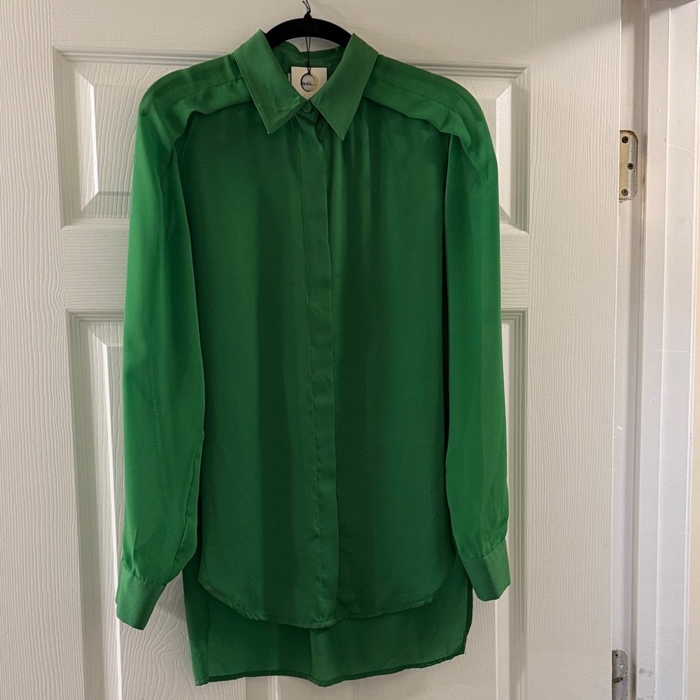 3.1 Phillip Lim Green Long Sleeve Small High/Low Button Up Blouse